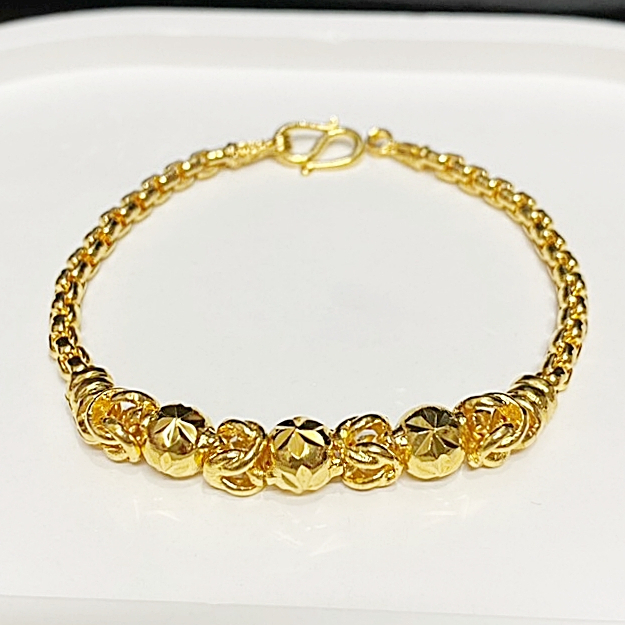 สร้อยข้อมือยาว 7 นิ้ว เครื่องประดับ โซ่ บอลตัดลาย สลับโซ่คู่ ชุบทอง 24k