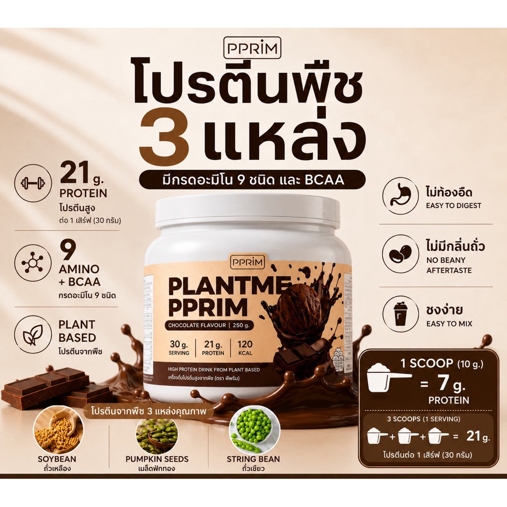 [ ร้านบริษัท PPRIM ] Plant Me Triple Protein แพลนท์มี ทริปเปิ้ล โปรตีน รสช็อคโกแลต