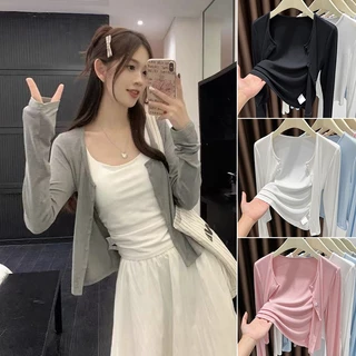 ส่งจากไทย✨เสื้อคาร์ดิแกนแจ็คเก็ตบางแขนยาว เสื้อผ้าป้องกันแสงแดด ผ้าคลุมไหล่ผู้หญิง 2025สไตล์ใหม่ ใส่สบาย#F011