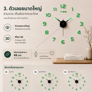 3D Luminous Wall Clock เสียงเงียบ สติกเกอร์ DIY นาฬิกาดิจิตอลสเตอริโอสําหรับตกแต่งบ้านและวันหยุด ห้องนั่งเล่น สํานักงาน