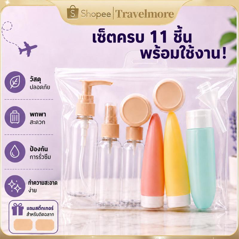 พร้อมแล้ว✈️11pcs ชุดบรรจุขวดสําหรับการเดินทาง แบบพกพา ขวดปั้ม สําหรับใส่โลชั่น เครื่องสําอาง แชมพู เหมาะกับการเดินทาง