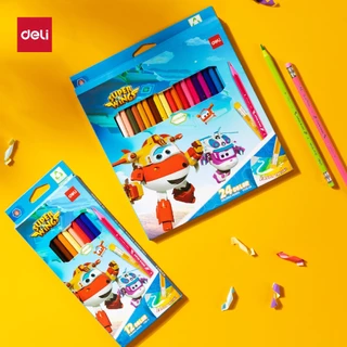 ดินสอสีไม้ Deli สีไม้ลบได้ สำหรับระบายสี วาดภาพ และเครื่องเขียน ลาย Super Wings (กล่อง 12-24 สี)