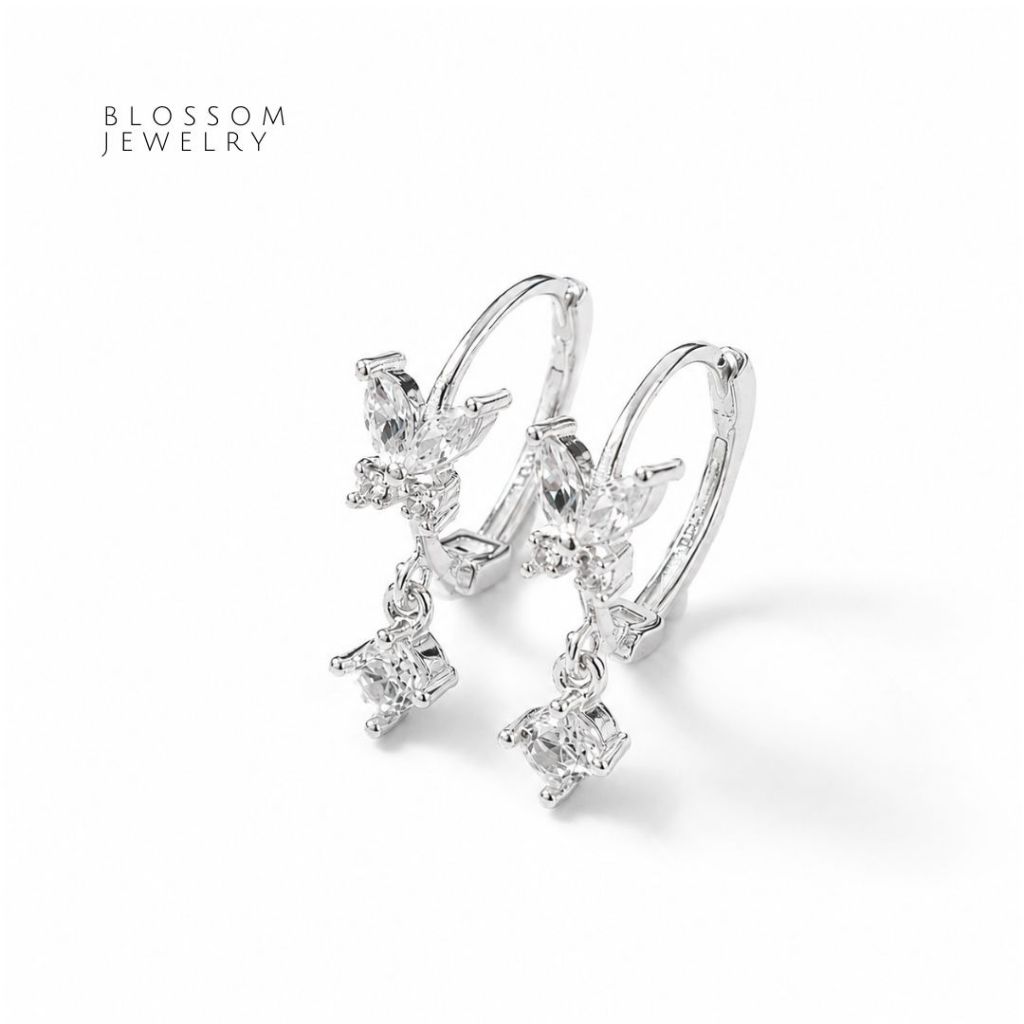 Hoop Butterfly S925 | ต่างหูห่วง บัตเตอร์ฟลาย (แบบล็อค) | หนา 1.2 มิล | กว้าง 13 มิล | เงินแท้92.5% (ราคาต่อคู่)