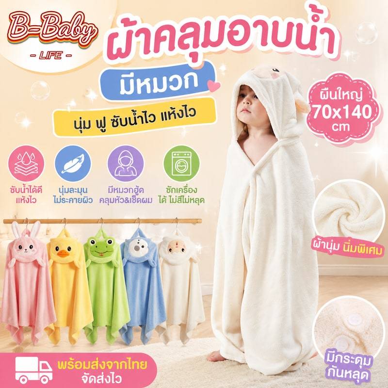 (พร้อมส่งจากไทย) ผ้าคลุมอาบน้ํา มีหมวก ผ้าขนหนู ผ้าฟลีซ แบบนิ่ม ดูดซับน้ําได้ดี ผืนใหญ่ได้ทั้งเด็กและผู้ใหญ่ 70*140 cm