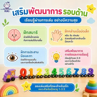 KiKi รถไฟแม่เหล็กตัวเลขไม้ 0-10 ของเล่นเด็กเสริมพัฒนาการ ฝึกนับเลข มอนเตสซอรี่ สีสันสดใส