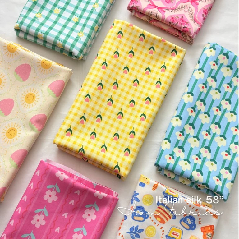 Aom Fabrics 🌷ผ้าไหมอิตาลี่เกรดA 120 แกรม รหัส 1336 , 1492-1497 หน้ากว้าง 58 นิ้ว เนื้อนุ่มลื่น ไม่บาง ลายสวยมากก