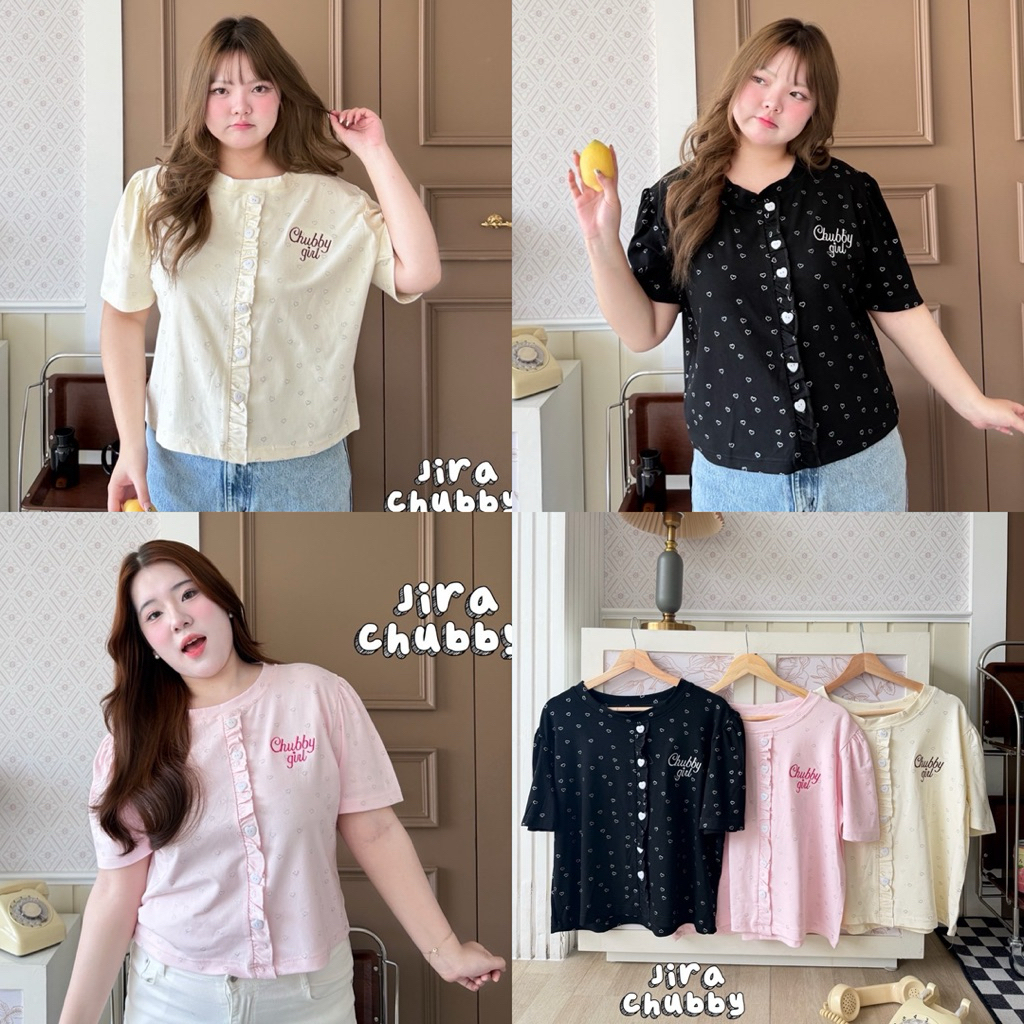 Baby Heart เสื้อคอกลมลายหัวใจวิ้ง อก38-52 แต่งกระดุมใจ ผ้านิ่มยืดใส่สบาย กลิตเตอร์วิบวับ น่ารักมาก