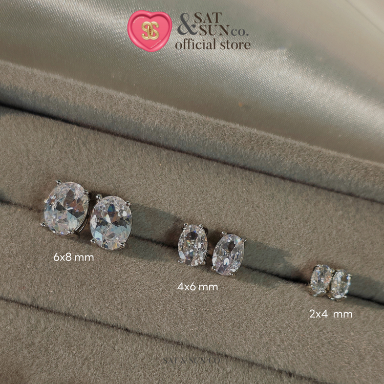 SATANDSUN Oval shape diamond stud earrings ต่างหูเพชรติดหู ทรงไข่ มีให้เลือก 3 ขนาด