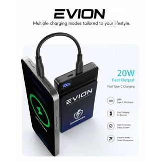 EVION power bank 20000mAh และ 10000mAh พาวเวอร์แบงค์ แบตสำรอง แบตเตอร์รี่สำรอง พร้อมจอแสดงLED รองรับการชาร์จพร้อมกัน สาย