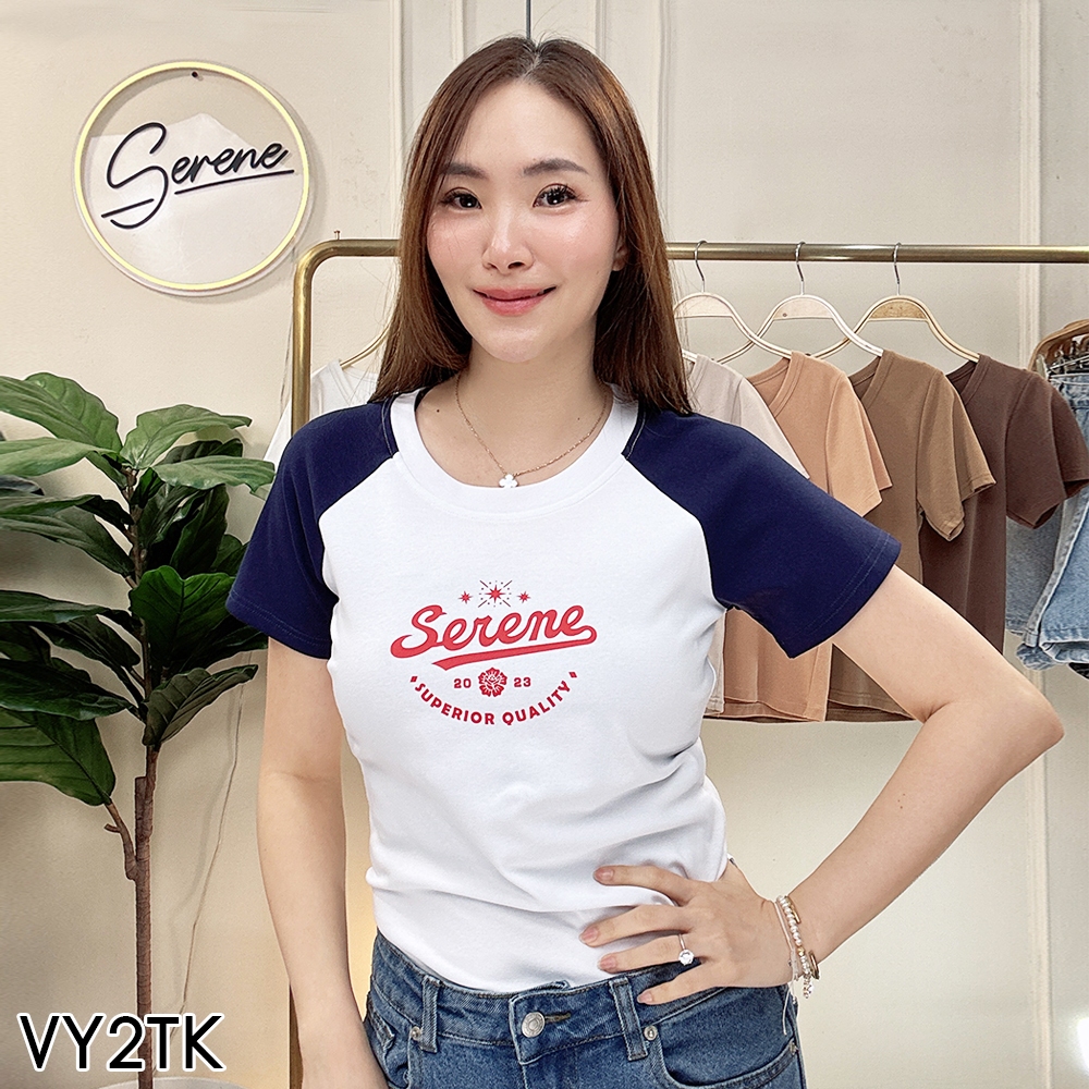 Serene's Choice เสื้อยืด คอกลม ทูโทน สกรีนลาย Serene Superior Quality สไตล์วินเทจ Y2K น่ารักมาก
