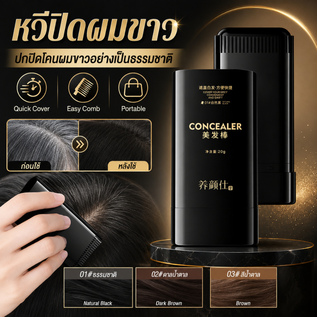 หวีปิดผมขาว ปิดโคนผมขาว สีผมชั่วคราว ย้อมผมแบบหวี ใช้ง่าย สีดำ น้ำตาล