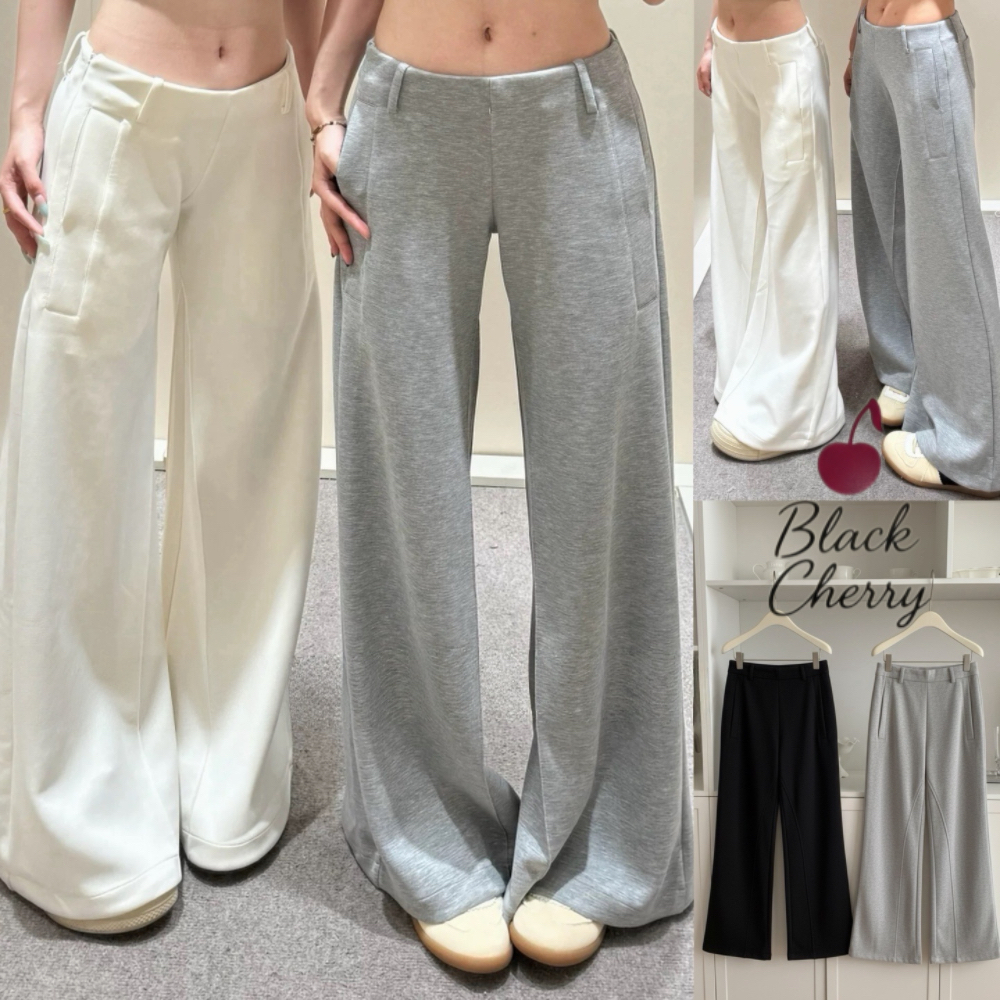 🤍กางเกงวอร์มทรงขาม้า Low waist สไตล์เกาหลี ขาเรียวยาว Casual pants | Black Cherry
