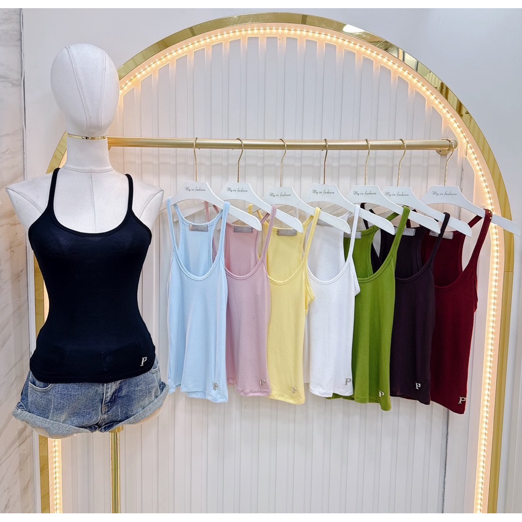 MNV STUDIO เสื้อกล้ามสายเดี่ยวมินิเต็มตัว  เรย่อนเกรดA  ผ้าหนา   ติดอะไหล่LB