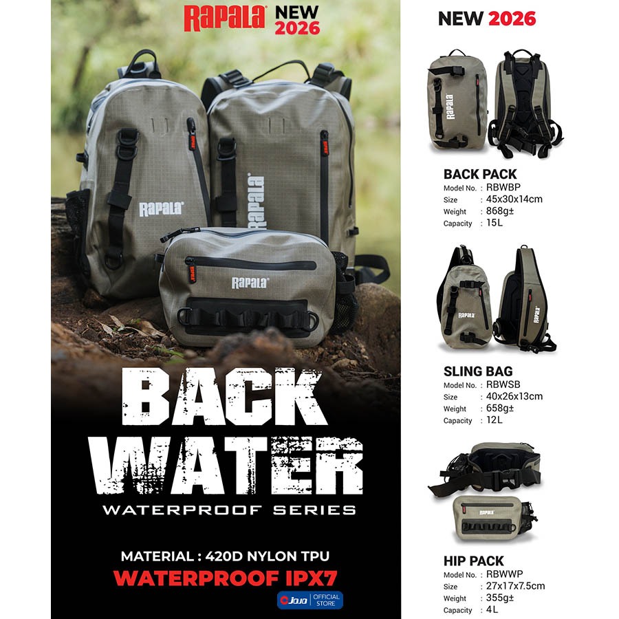 กระเป๋าตกปลา Rapala Backwater Waterproof Series กันน้ำ IPX7 Backpack / Sling / Hip Pack ของแท้ รุ่นใหม่ 2026 JOJO TACKLE