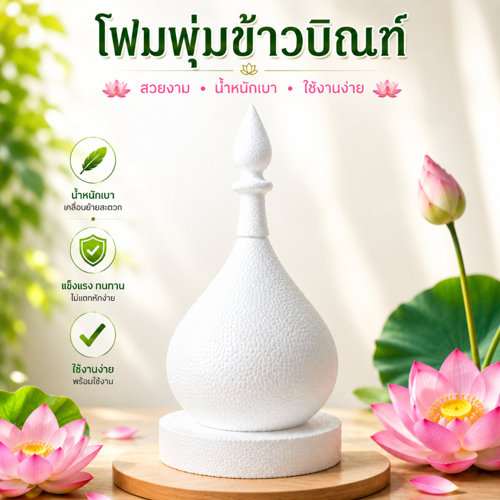 โฟมพุ่ม พุ่มโฟม ทรงข้าวบิณฑ์ โฟม โฟมทำงานประดิษฐ์ งานใบตอง ดอกไม้สด ใช้ตกแต่งสถานี่