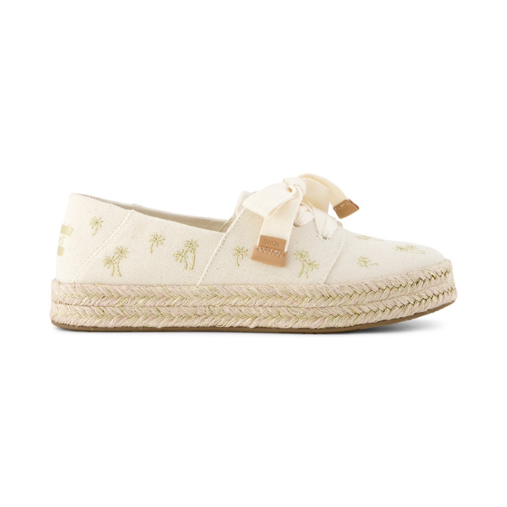 TOMS รองเท้าลำลองผู้หญิง รุ่น Carolina Lace Up Natural Undyed Embroidered Metallic Palm Trees (CH) รองเท้าลิขสิทธิ์แท้