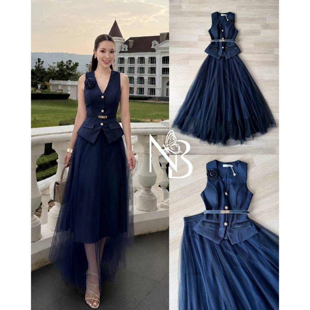 NABIBRAND -C-0113-Navy Setเสื้อแขนกุดสีกรมหรู