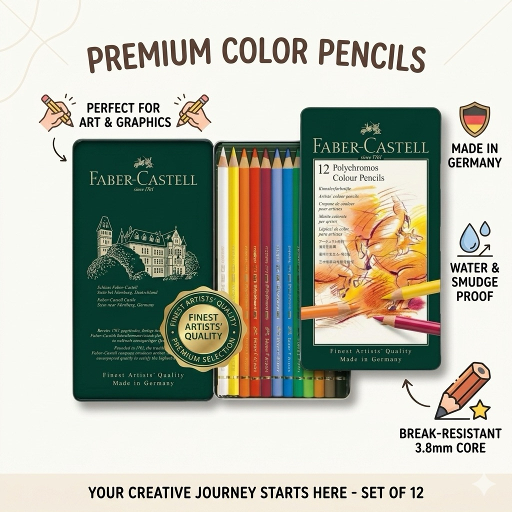 Faber Castell Polychromos 12 สี | ดินสอสีไม้พรีเมียม กันน้ำ งานศิลปะ