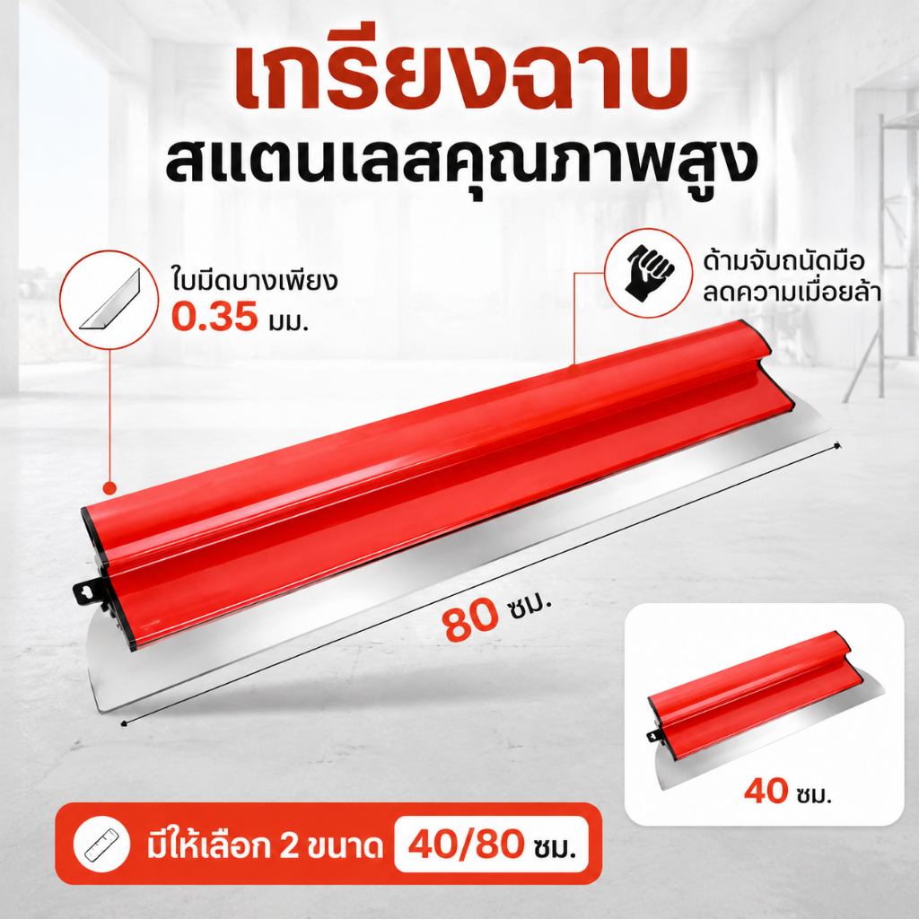 40/80CM มีดสครปปี้ทาผนังโปร - มีดปาดปูนซีเมนต์และปรับผิวผนัง ใบมีดโลหะสแตนเลส ด้ามจับกันลื่น