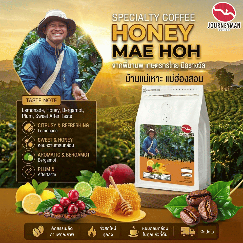 Journeyman "Honey Mae Hoh" (Single Origin) เมล็ดกาแฟคั่วฮันนี่โปรเซส 200กรัม