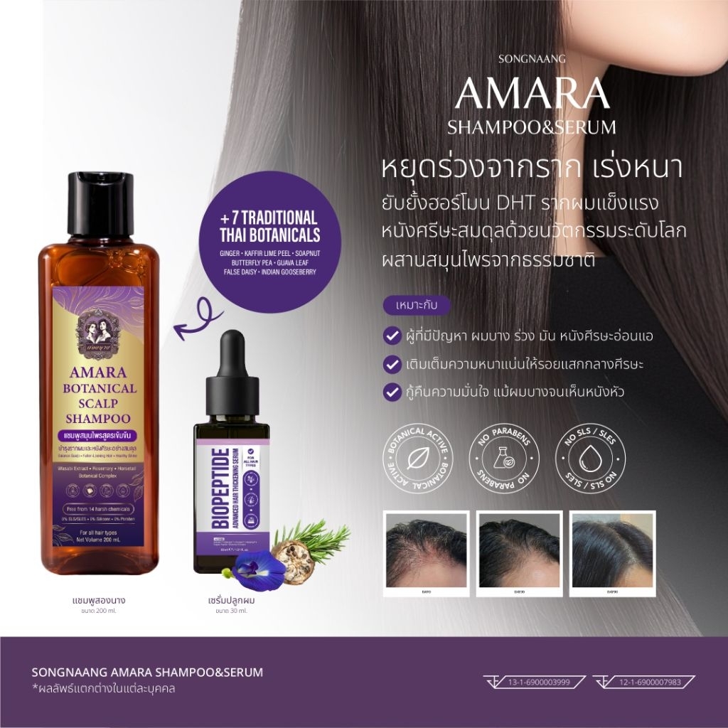 [เซตคู่ แชมพู+เซรั่มไบโอเปปไทด์] คู่หูหยุดผมร่วง เร่งผมหนา เพิ่มการยืดเกาะ ดูแลวงจรเส้นผม เร่งผมยาว ฟื้นฟูรากผม