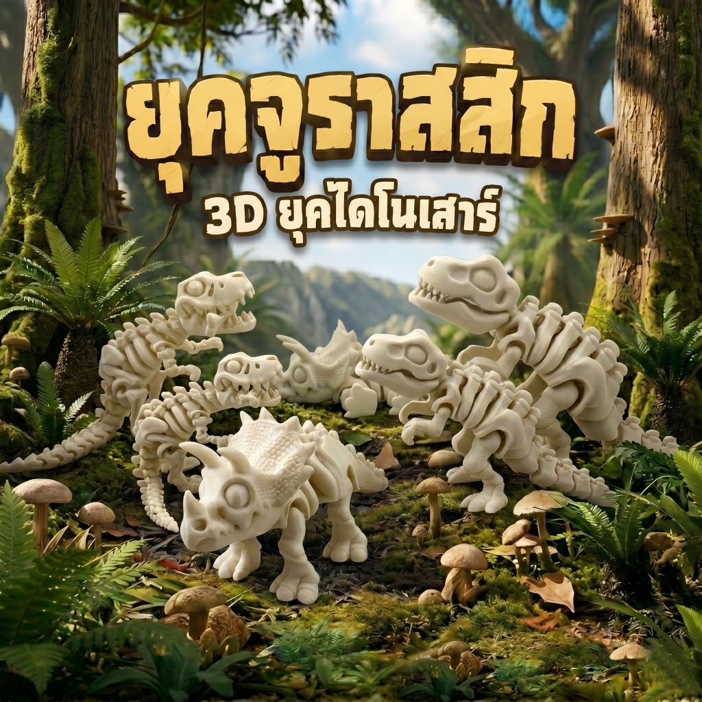 โครงกระดูกไดโนเสาร์ขยับได้ ของเล่น 3D Print โมเดลไดโนเสาร์ ของสะสม ฟิกเกอร์ ตกแต่งโต๊ะ