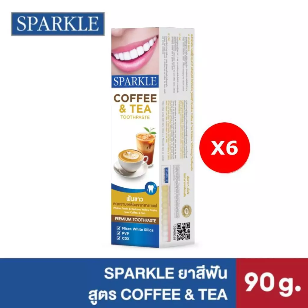 [แพ็ค 6] SPARKLE ยาสีฟัน สำหรับ คนชอบดื่มชา กาแฟ 90 กรัม สูตร COFFEE & TEA TOOTHPASTE (10SK00038X6)