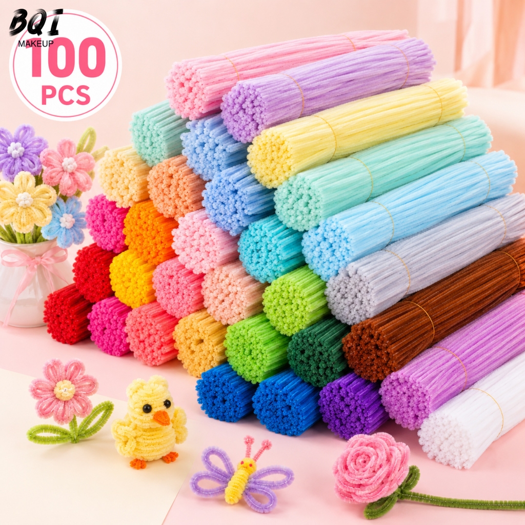 ลวดกำมะหยี่ DIY 100 ชิ้น สีมาการอง ขนนุ่ม Chenille Stem สำหรับงานประดิษฐ์ ทำดอกไม้ ของเล่นเด็ก แฮนด์เมด