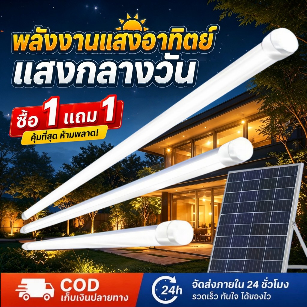【แสงตลอดทั้งคืน 💥】 5000000W ไฟ LED พลังงานแสงอาทิตย์เกรดกันน้ำ IP67 มีให้เลือกทั้งแสงสีขาวและแสงสามสี