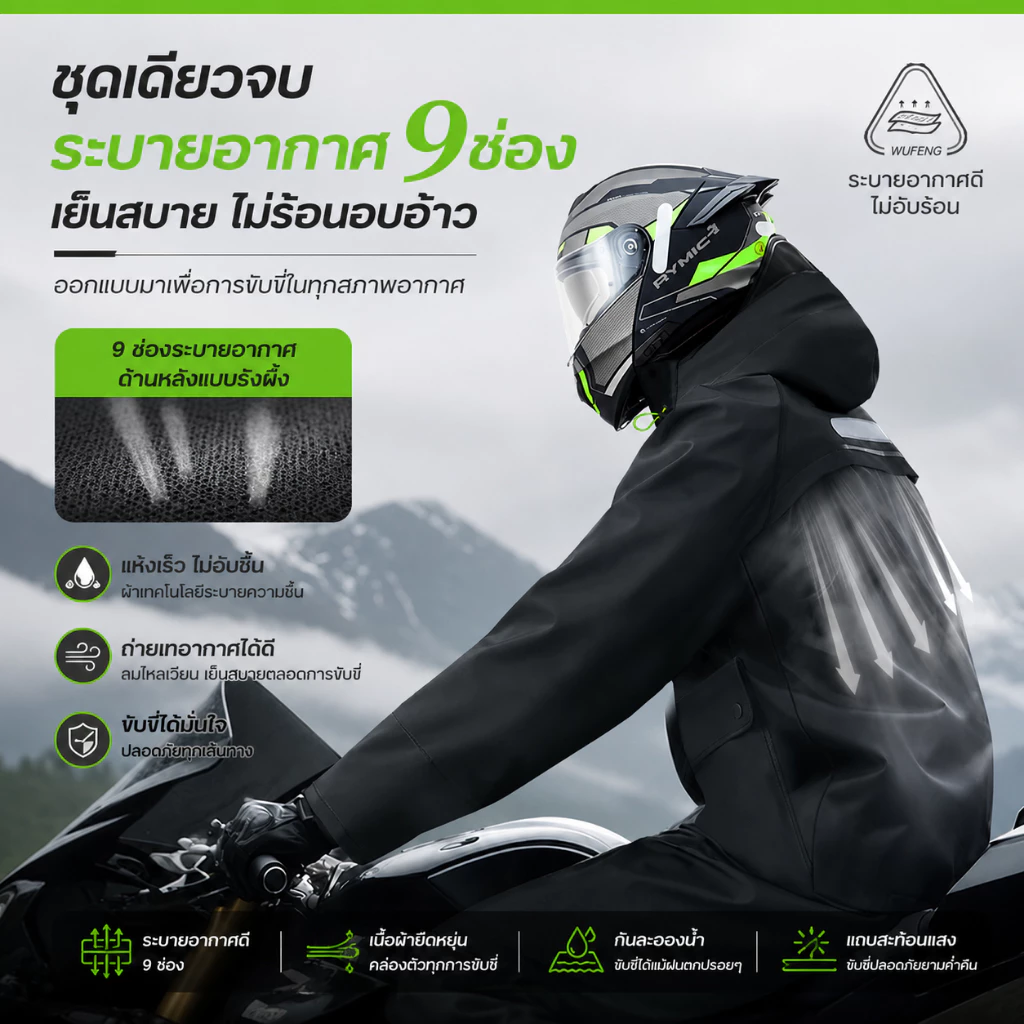 ชุดกันฝนพายุแบบหนา เสื้อ+กางเกง+หมวก กันน้ำ มีแถบสะท้อนแสง thumbnail 7