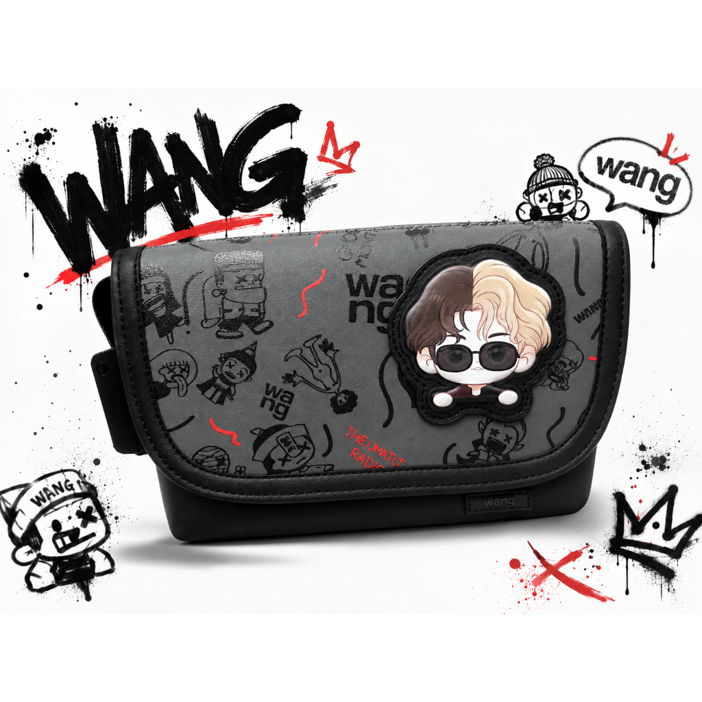 Wang กระเป๋าสะพายข้างลายการ์ตูน สีเทา สไตล์ Street Fashion / Cartoon Style