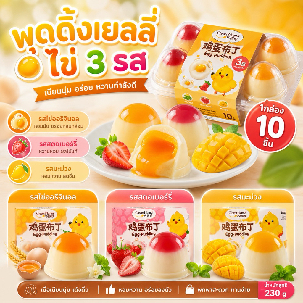 พุดดิ้งเยลลี่ไข่ 3รส 🍮(1กล่อง10ชิ้น)
