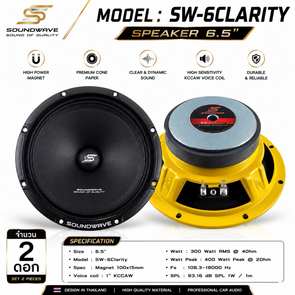 ลำโพง 6.5 นิ้ว SW-6Clarity  SOUNDWAVE ดอกลำโพงรถยนต์ เสียงกลางใส คุณภาพพรีเมียม | ดอกเสียงกลางรถยนต์