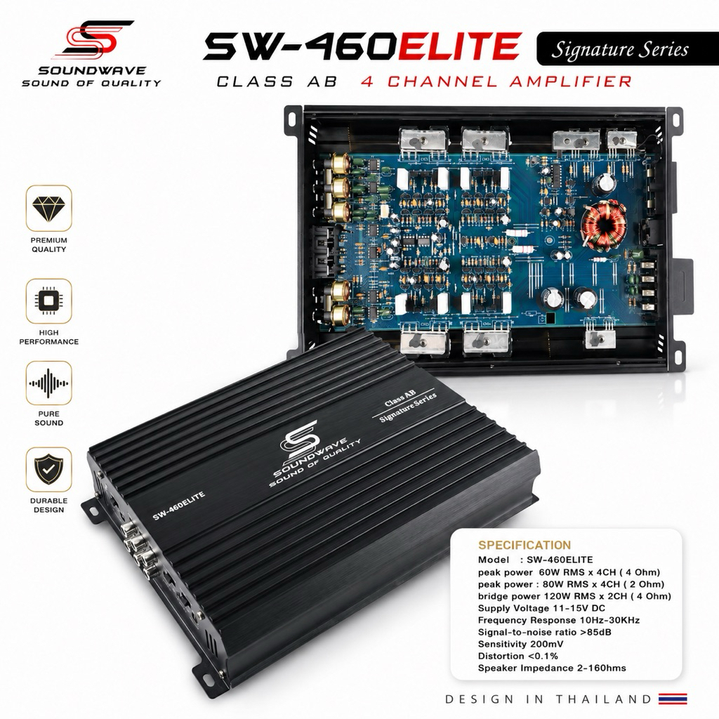 เพาเวอร์แอมป์ 4 Ch.Class AB รุ่น SW-460ELITE Signature Series SOUNDWAVE , แอมป์ขยาย,เครื่องเสียงรถยนต์ สินค้าคุณภาพดี