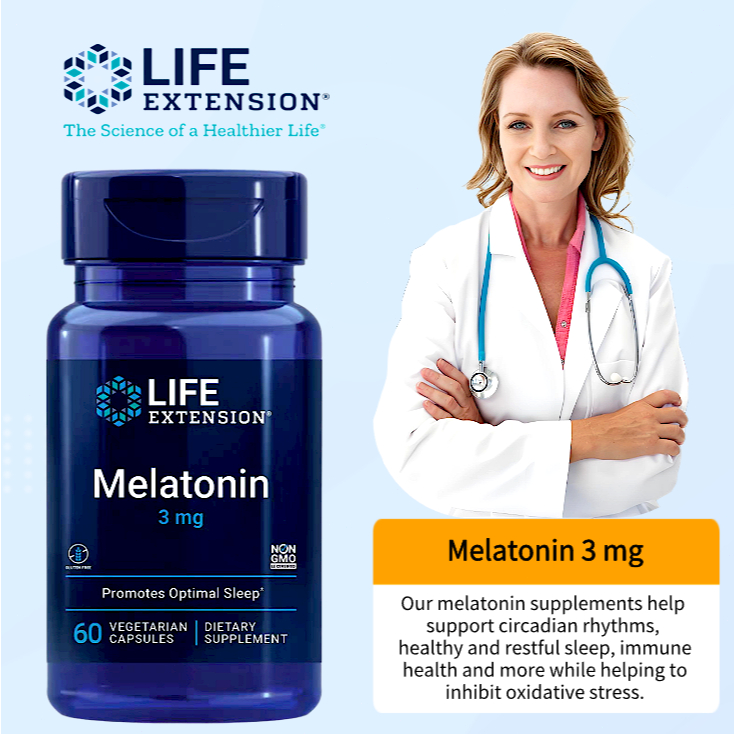Premium Life Extension 3mg 60 Vegetarian Capsules Nighttime Relax Support
