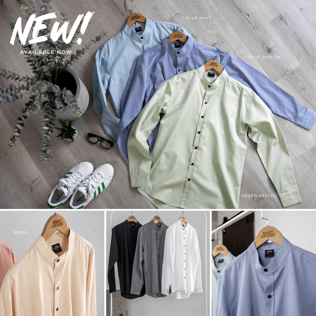 เสื้อเชิ้ตแขนยาว คอจีน ทรงสลิม สีพาสเทลใหม่  by SHIRT LOCKER