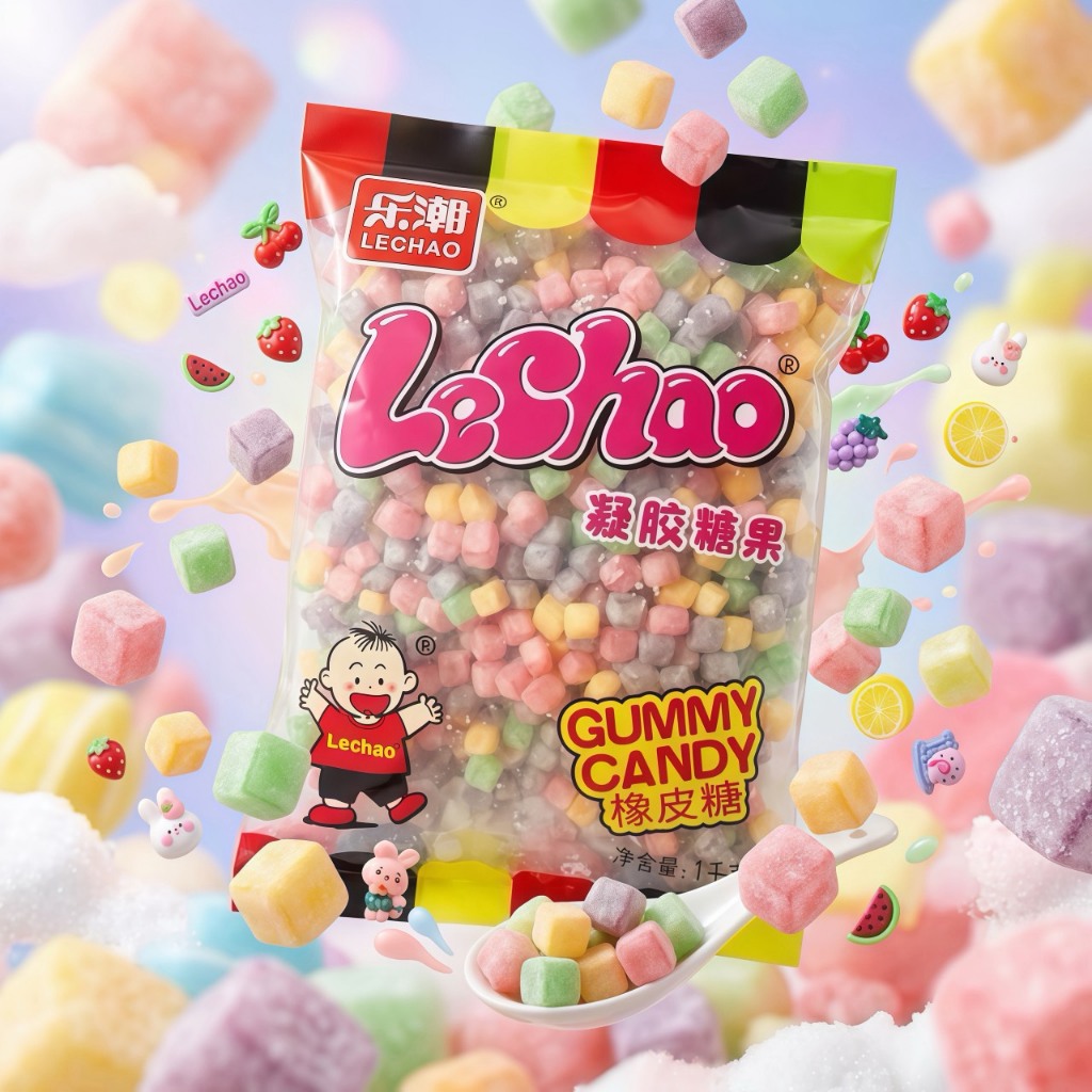 เยลลี่ลูกเต๋า Lechao 1kg 4 รสชาติผลไม้! เคี้ยวหนึบ ทุกก้อนฟิน!