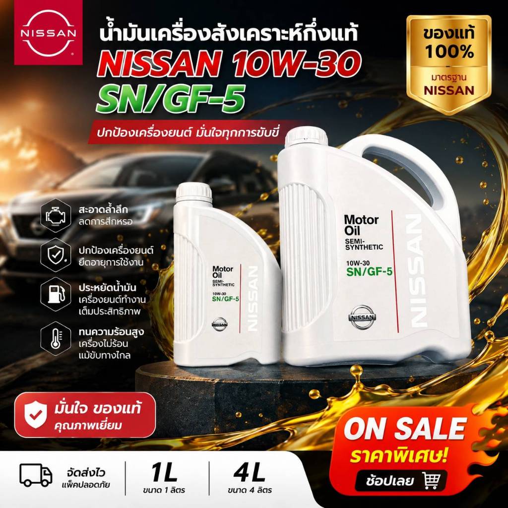 น้ำมันเครื่อง เบนซิน แท้ NISSAN 10W-30 (ผลิต ปี20)