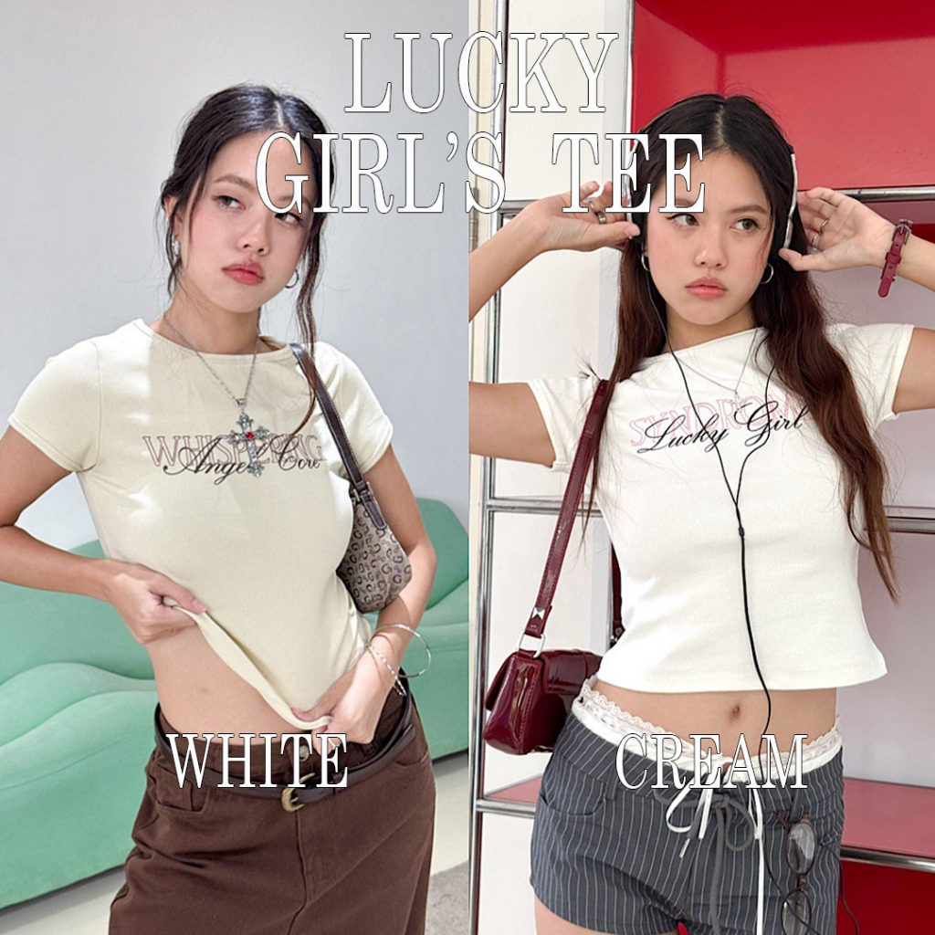 Choosedress A2001 Lucky Girl's Tee เสื้อยืดเเขนสั้นสกรีนตัวอักษร