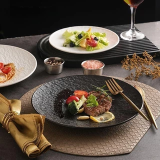 จานอาหารดำ-ขาว สไตล์โมเดิร์น ลายผิวสวย น้ำหนักเบา ใช้ได้ทั้งร้านอาหารและครัวเรือน