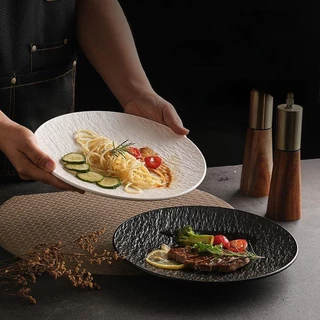 จานอาหารดำ-ขาว สไตล์โมเดิร์น ลายผิวสวย น้ำหนักเบา ใช้ได้ทั้งร้านอาหารและครัวเรือน
