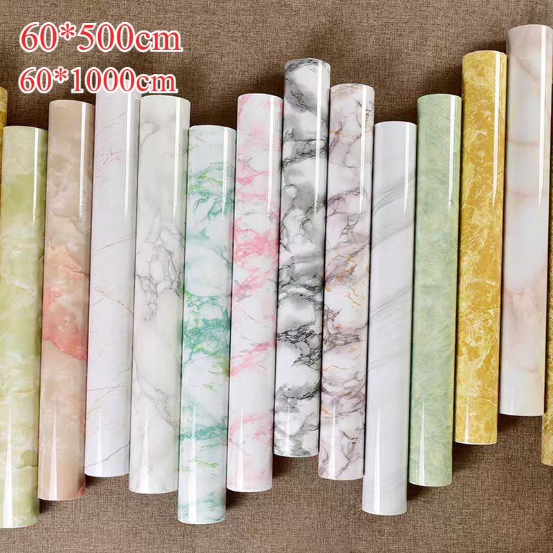 สติกเกอร์หินอ่อน กันน้ำมันกระเด็นสำหรับห้องครัวสติ๊กเกอร์ติดผนัง ขนาด60x500cmสําหรับติดตกแต่งห้องครัว ตู้เสื้อผ้า