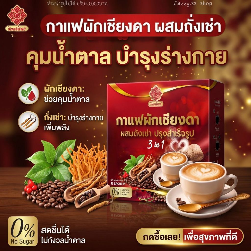 กาแฟผักเชียงดา ลดเบาหวาน ความดัน บำรุงกระดูก สูตรเข้มข้น ไม่มีน้ำตาล
