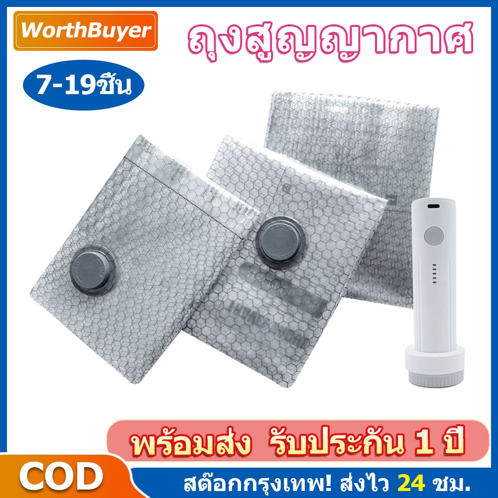 🔥ส่งจากไทย🔥ชุดถุงเก็บสูญญากาศเดินทาง19ชิ้นถุง พร้อมปั๊มไฟฟ้าไร้สายชาร์จไฟได้ ถุงซีลกันน้ำกันชื้นถุงบีบอัดสูญญากาศ