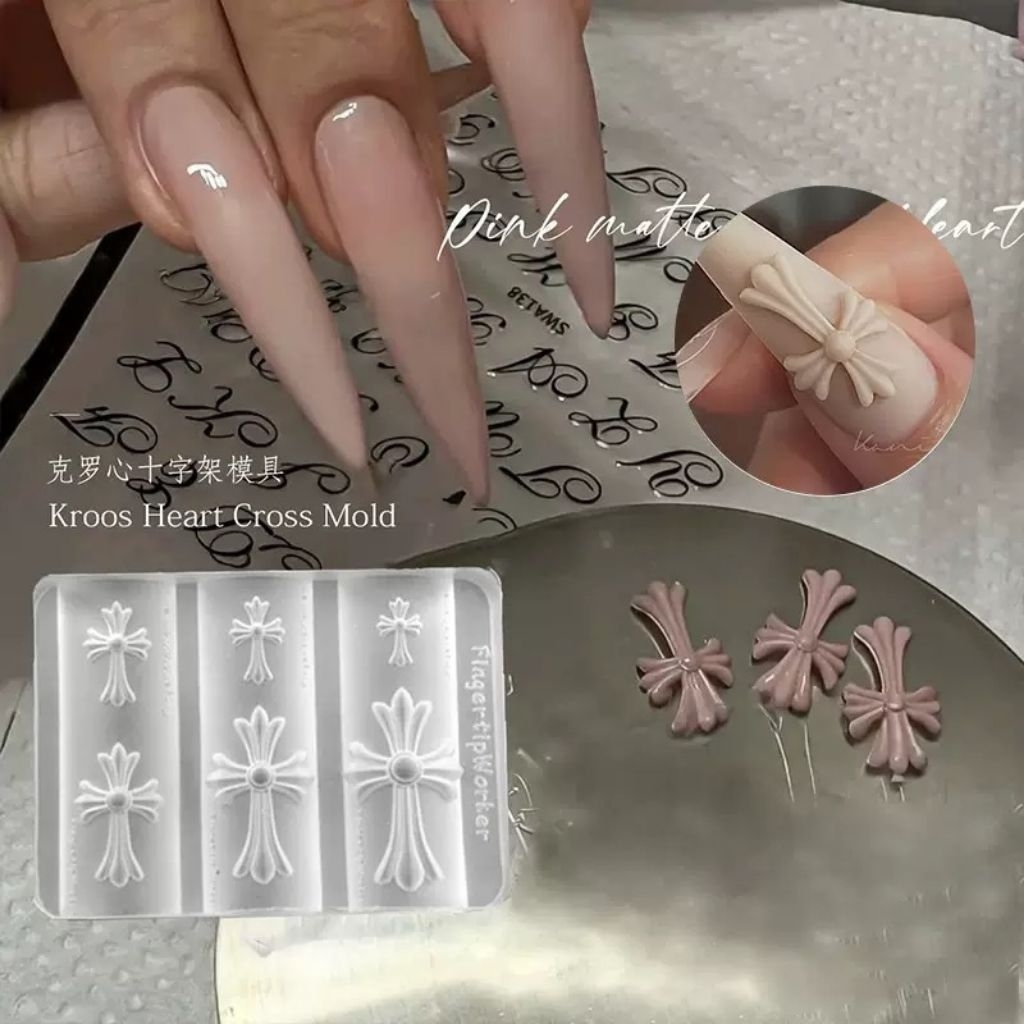 จัดส่งทันที ♡ Mold แม่พิมพ์ซิลิโคนทำเล็บ 3D ลายไม้กางเขน โครมฮาร์ท (Chrome Hearts) ลายโบว์ สไตล์ Y2K อะไหล่ติดเล็บเจล