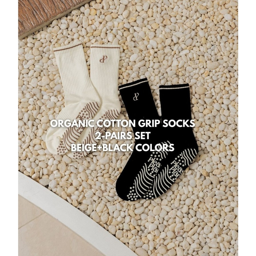 Pleased Planet - 2-Pair Organic Cotton Grip Socks Set (Free Size) ถุงเท้ากันลื่นสำหรับโยคะ พิลาทิส