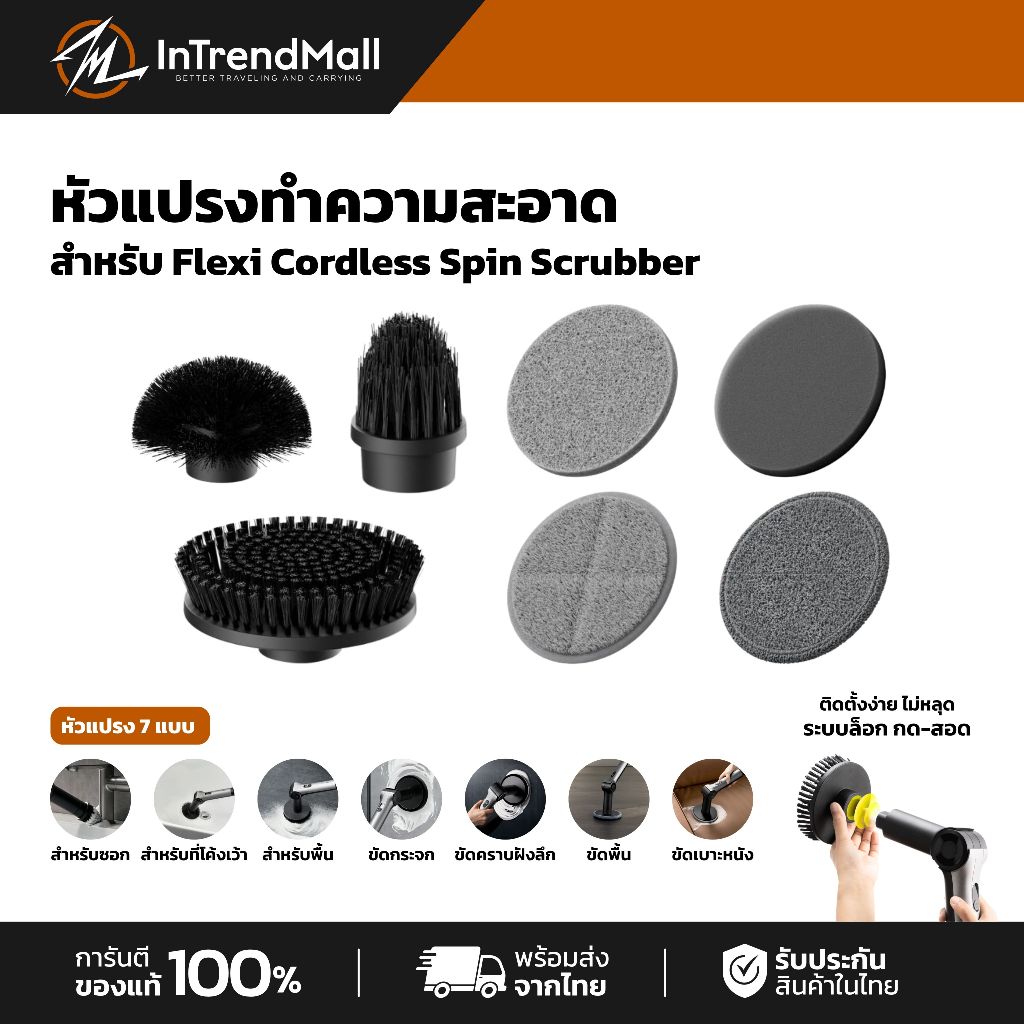 HOTO Flexi Replacement Pads/Brush Heads ชุดแผ่นขัด 4 ชิ้น/ชุดหัวแปรง 3 ชิ้นสำหรับ HOTO Flexi