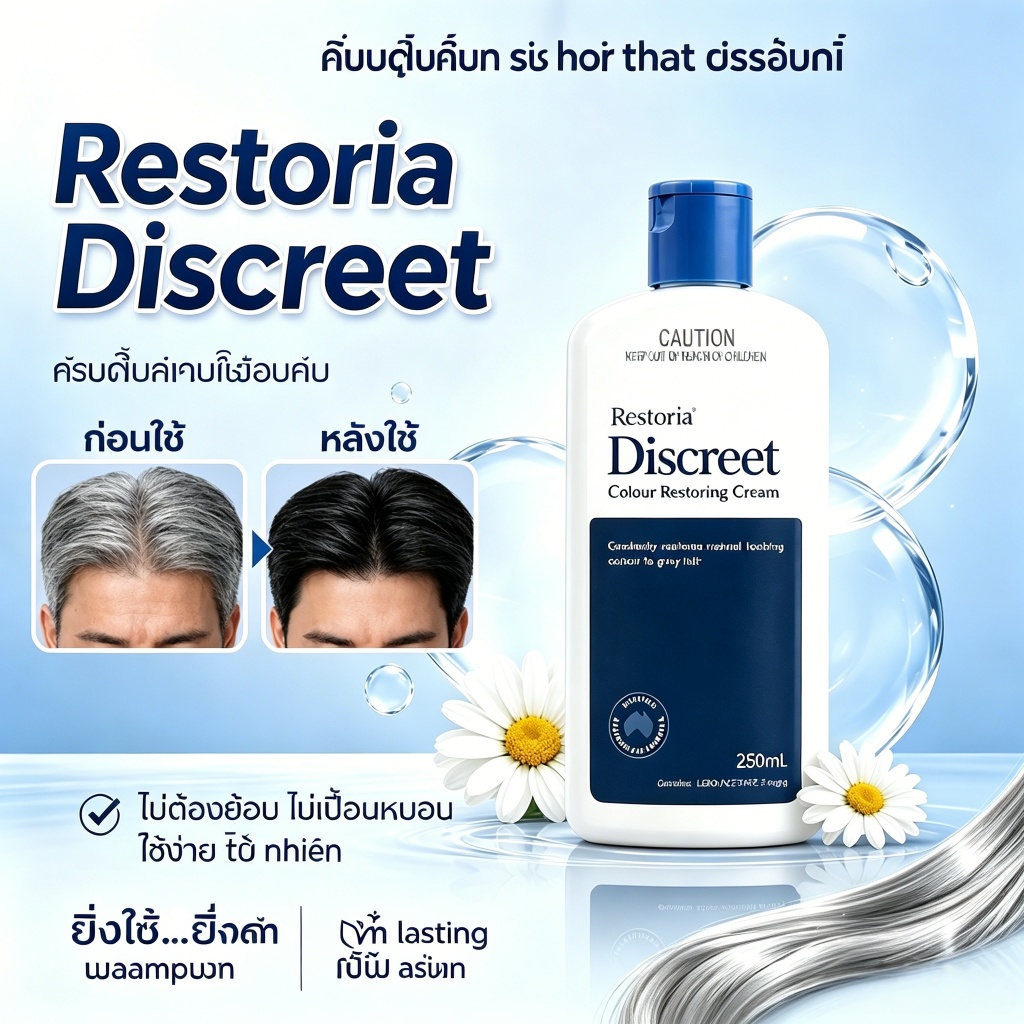 ✨ขายดีอันดับ 1✨Restoria Discreet Colour Restoring Cream 250ml ผมขาวกลับมาเป็นสีดำธรรมชาติ
