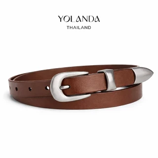 Yolanda Belt หัวเข็มขัดสีเงิน ดีไซน์เรียบหรู เข็มขัดแฟชั่น สุดคลาสสิก แมทช์ง่าย เข็มขัดหนังวินเทจ ดีเทลปลายโลหะ FF1616