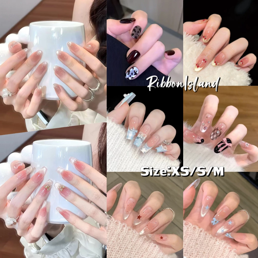 💅COD💅ศิลปะการตกแต่งเล็บ นำกลับมาใช้ใหม่ 10 ชิ้น งานไซส์XS/S/M ตาแมว เพชร สไตล์หลากหลาย